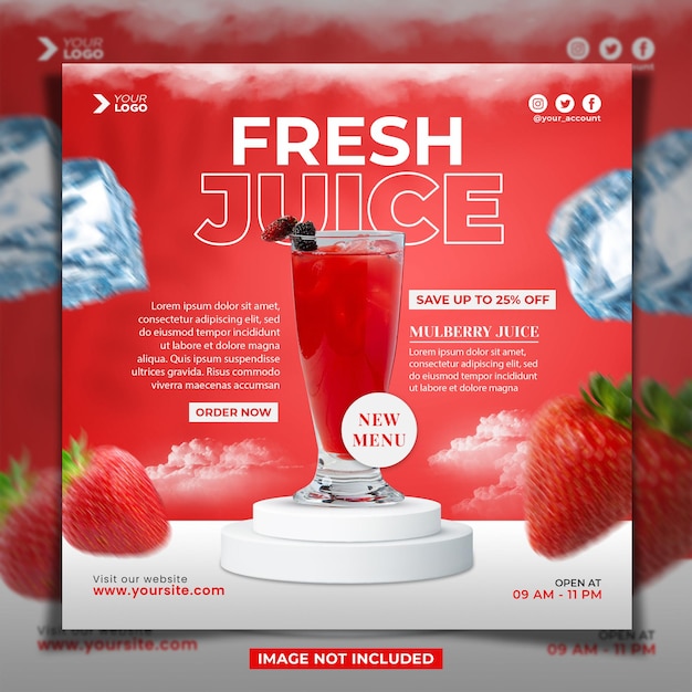 Modelo de postagem do instagram de menu de suco fresco