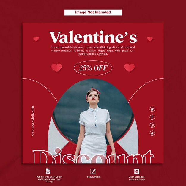 Modelo de postagem do Instagram de oferta de desconto de tema vermelho de venda de dia dos namorados