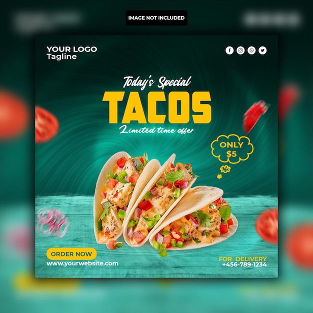 Modelo de postagem do instagram de panfleto de tacos e banner de mídia social