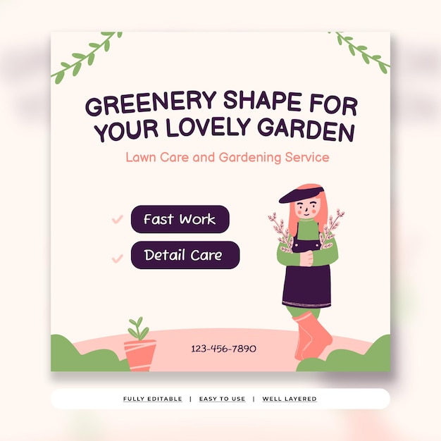Modelo de postagem do Instagram de serviço de jardinagem ilustrativa de espargos rosa