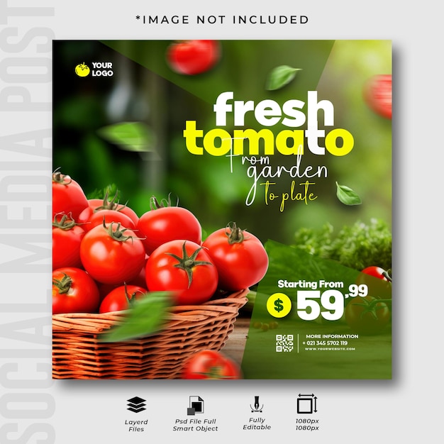 PSD modelo de postagem do instagram de tomates frescos orgânicos