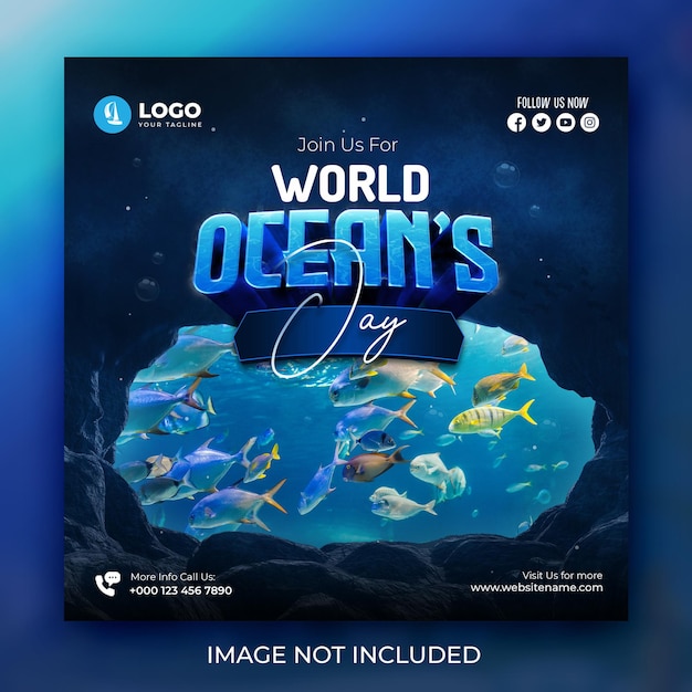 PSD modelo de postagem do instagram do dia mundial do oceano