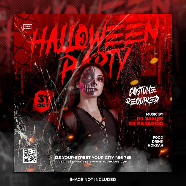 PSD modelo de postagem e folheto de mídia social de festa de halloween de terror