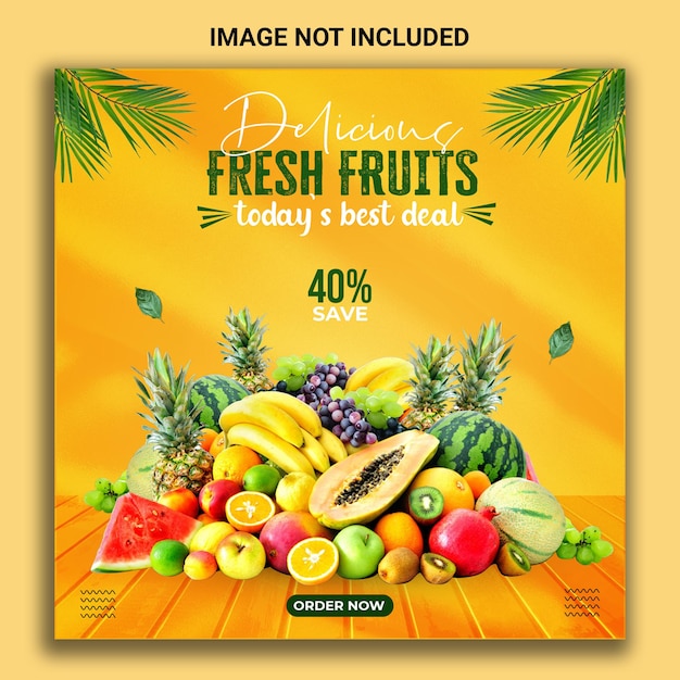 PSD modelo de postagem em mídia social com frutas frescas deliciosas