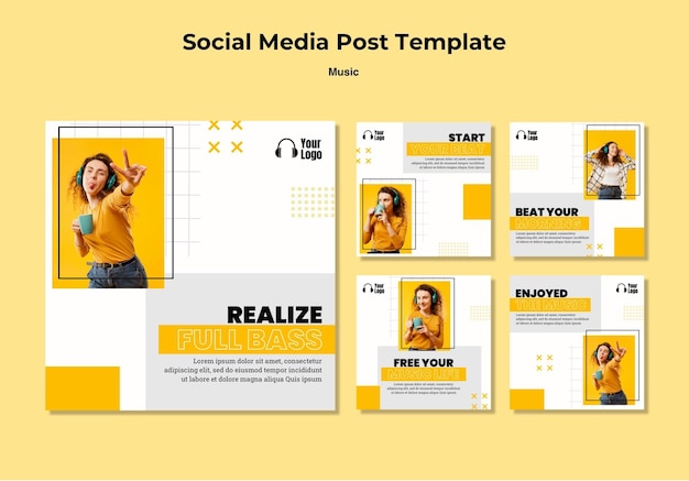 Modelo de postagem em mídia social de plataforma musical