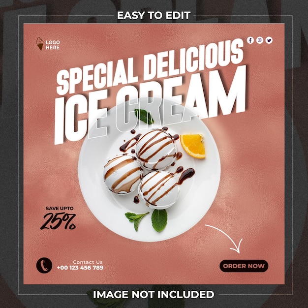 Modelo de postagem em mídia social de sorveteria