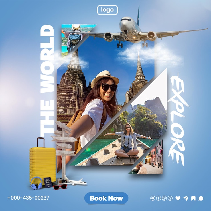 PSD modelo de postagem em mídia social de viagens