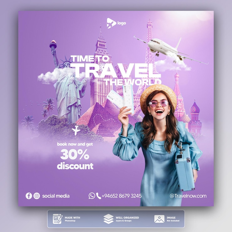 PSD modelo de postagem em mídia social de viagens