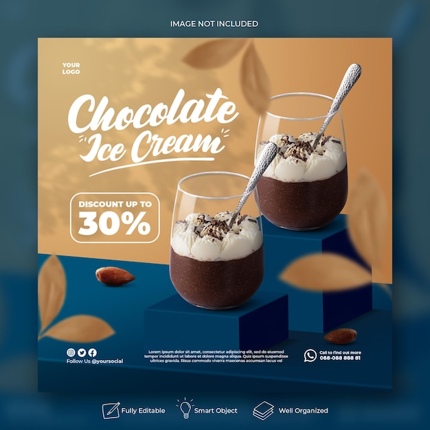 Modelo de postagem em mídia social para menu de bebidas de chocolate para restaurante promocional