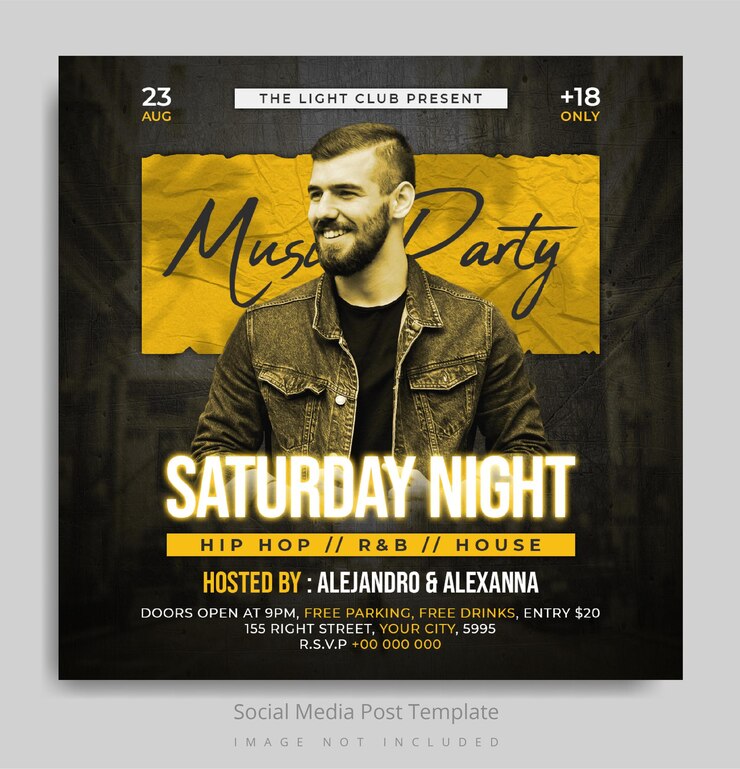 Modelo de postagem em mídia social para panfleto de festa de DJ