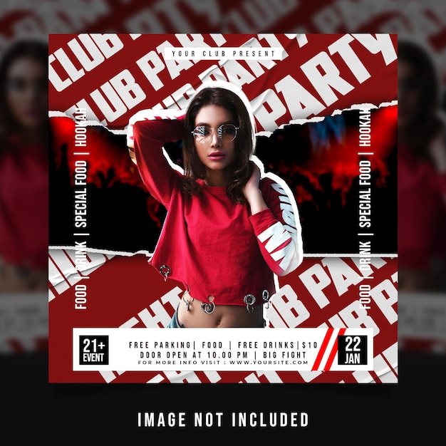 Modelo de postagem em mídia social para panfleto de festa DJ