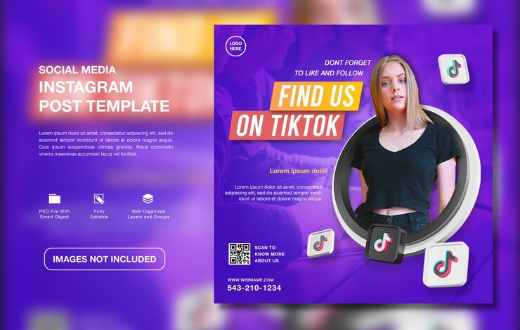 Modelo de postagem instagram para promoção de canal Tiktok criativo
