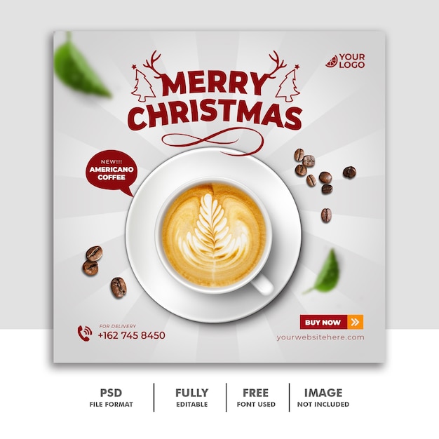 Modelo de postagem nas redes sociais de natal para um delicioso café com bebida no menu