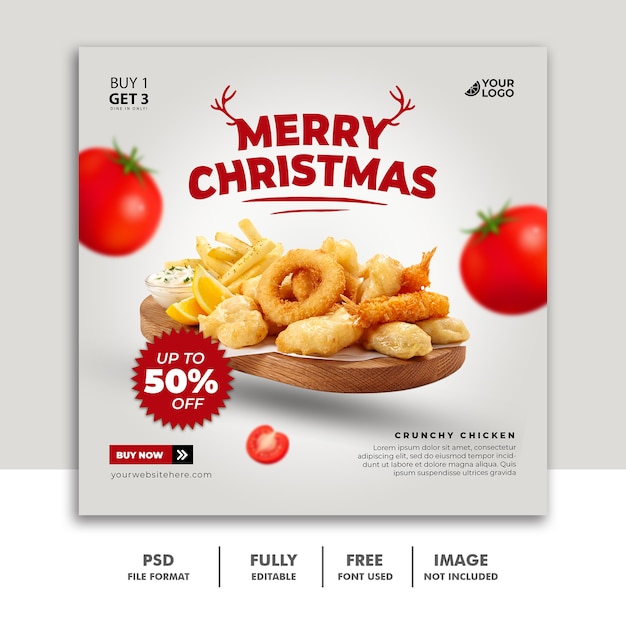 Modelo de postagem nas redes sociais do natal do menu de comida do restaurante