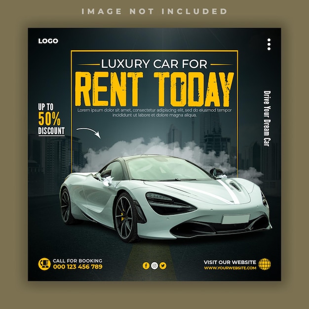 Modelo de postagem no instagram de mídia social da rent car ou banner quadrado de publicidade na web