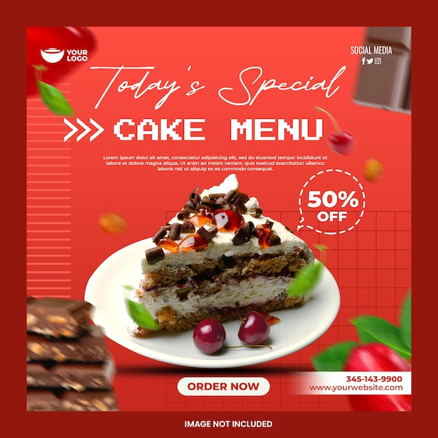 PSD modelo de postagem no instagram de mídia social do menu especial de bolo de hoje