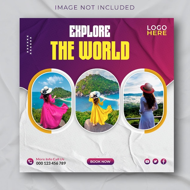 Modelo de postagem no Instagram ou nas redes sociais sobre férias de viagens e turismo