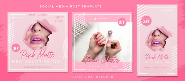 PSD modelo de postagem - simples rosa cosméticos e venda de moda mídias sociais
