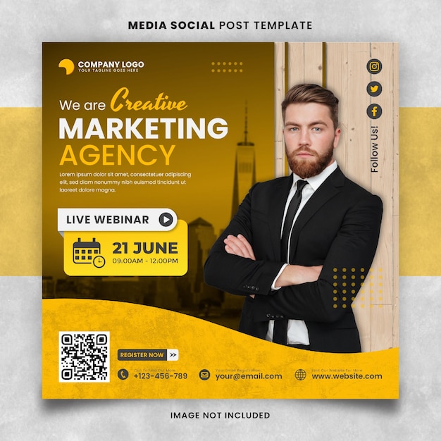 Modelo de postagem social de mídia de agência de marketing criativo amarelo