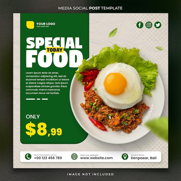 Modelo de postagem social de mídia de menu de comida especial