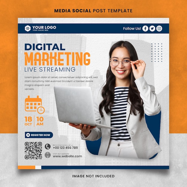PSD modelo de postagem social de mídia de transmissão ao vivo de marketing digital