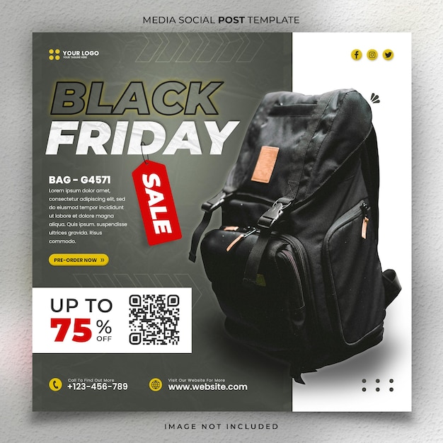 Modelo de postagem social de mídia social de promoção especial de bolsa de aventura black friday