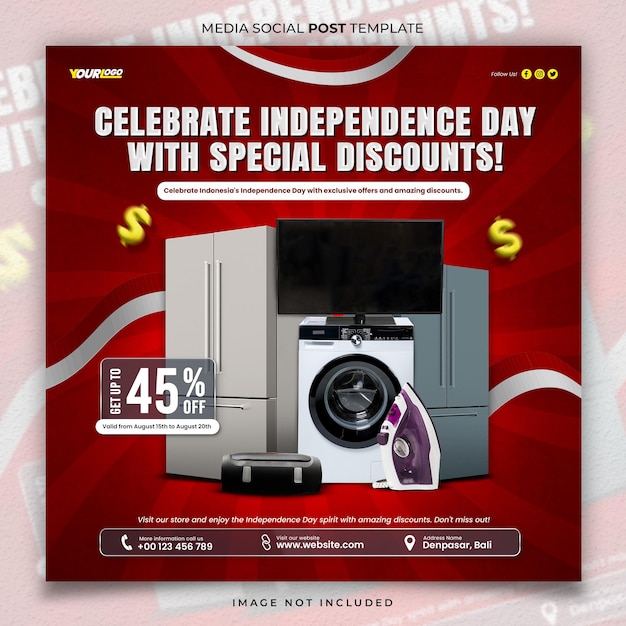 Modelo de postagem social de venda especial do Dia da Independência