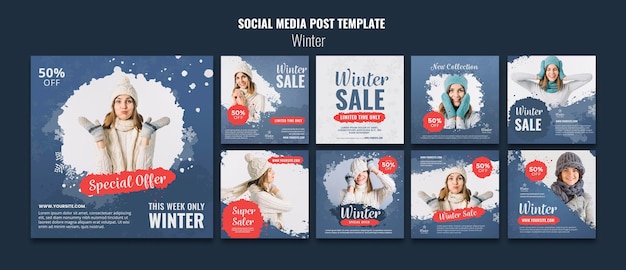PSD modelo de postagens de instagram de design de inverno