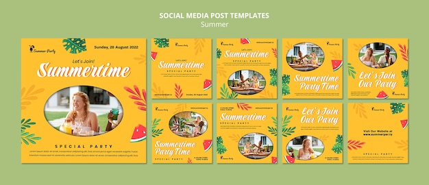 Modelo de postagens de mídia social da temporada de verão