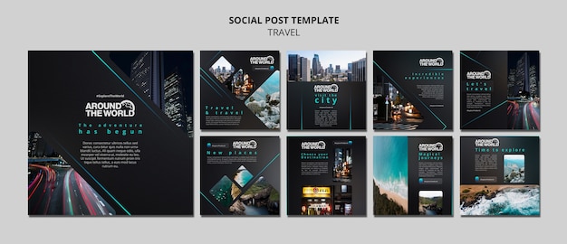 Modelo de postagens de mídia social de viagem futurista