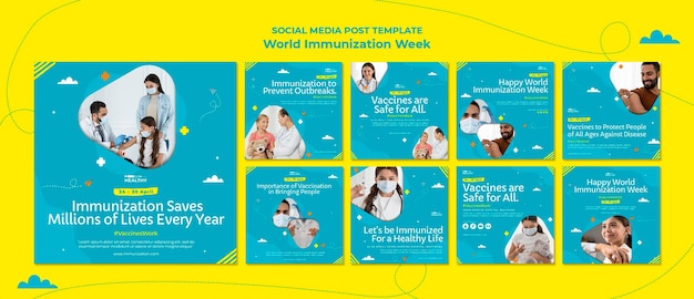 Modelo de postagens do Instagram da Semana Mundial de Vacinação