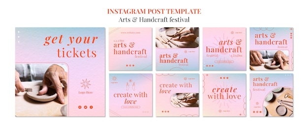 PSD modelo de postagens do instagram de artes e artesanato