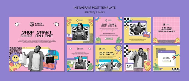 PSD modelo de postagens do instagram de cores kitsch