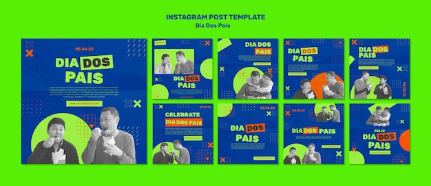 PSD modelo de postagens do instagram de dia dos pais de design plano