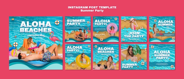 PSD modelo de postagens do instagram de festa de verão