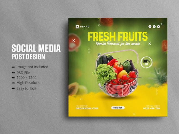 PSD modelo de postagens do instagram de frutas frescas e saudáveis