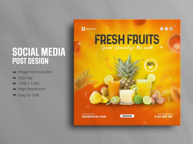 Modelo de postagens do instagram de frutas frescas e saudáveis