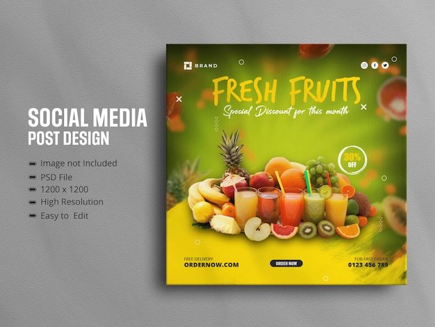 Modelo de postagens do Instagram de frutas frescas e saudáveis