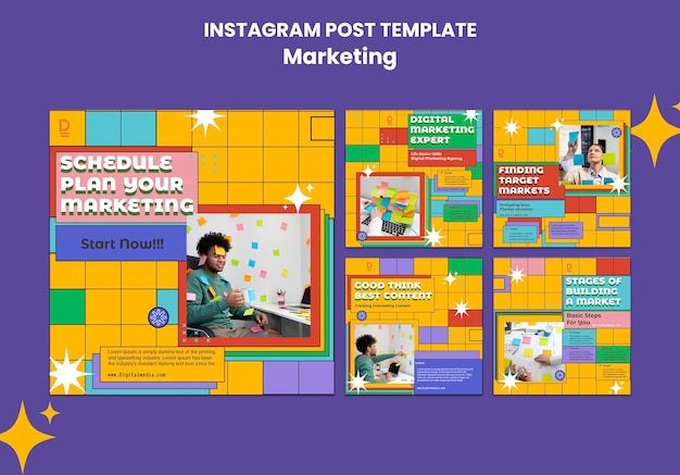 PSD modelo de postagens do instagram de marketing retrô