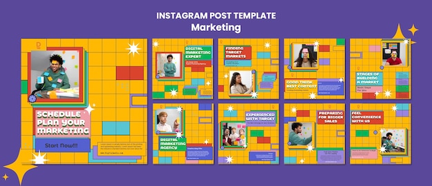 Modelo de postagens do instagram de marketing retrô