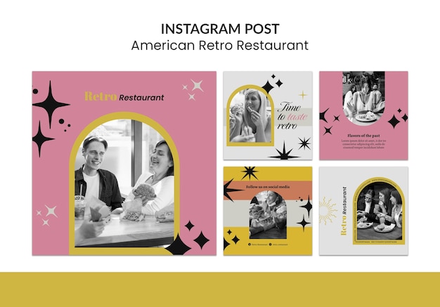 PSD modelo de postagens do instagram de restaurante retrô americano