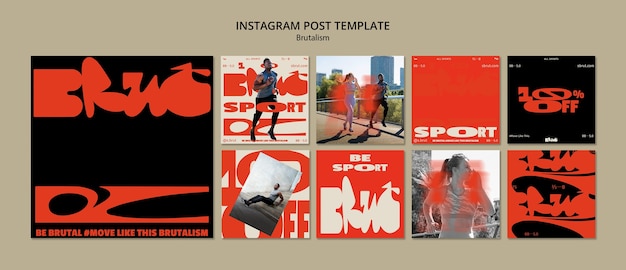 Modelo de postagens do instagram estilo brutalismo