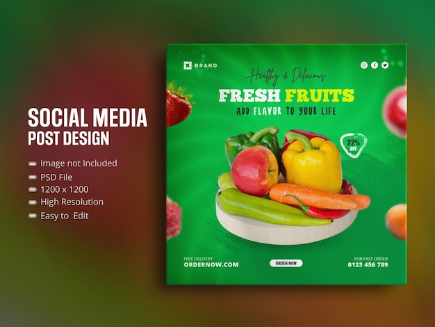 PSD modelo de postagens sazonais do instagram de frutas e legumes frescos