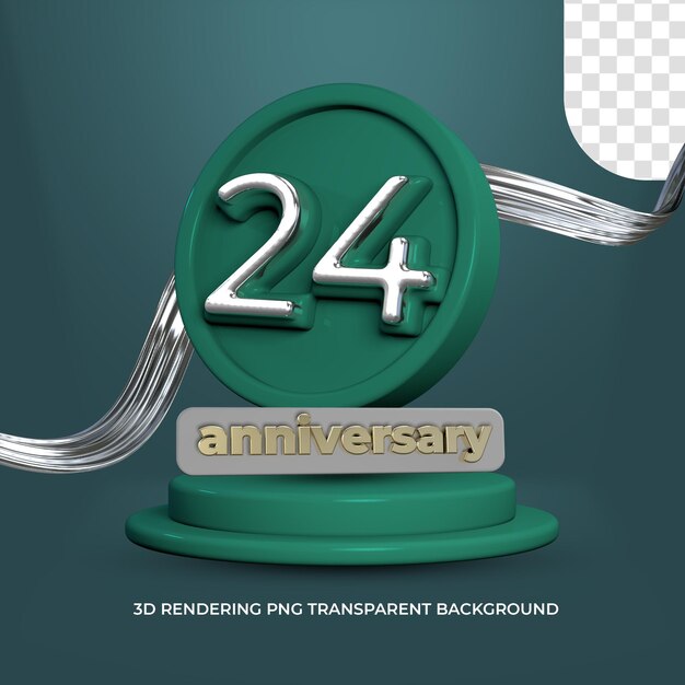 PSD modelo de pôster de aniversário de comemoração de 24 anos 3d render fundo transparente