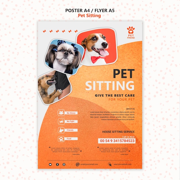 PSD modelo de pôster de conceito de pet sitting