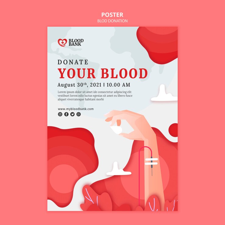 PSD modelo de pôster de evento de doação de sangue