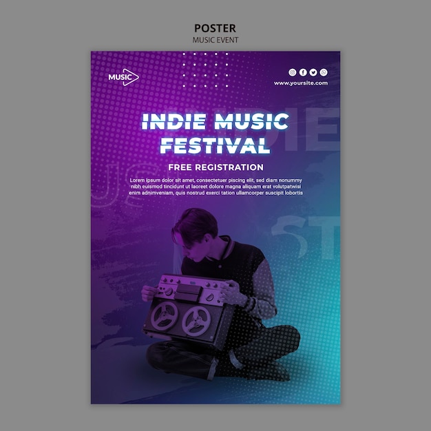 PSD modelo de pôster de festival de música indie