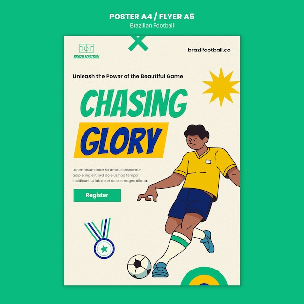 PSD modelo de pôster de futebol brasileiro de design plano