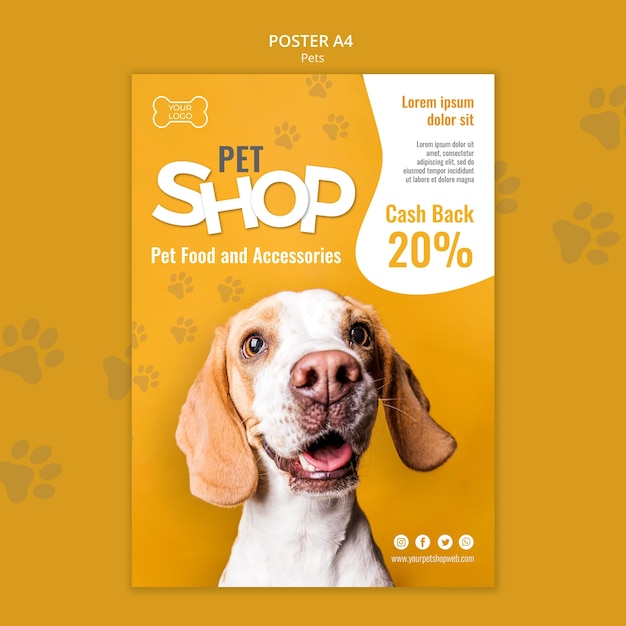 Modelo de pôster de pet shop com foto