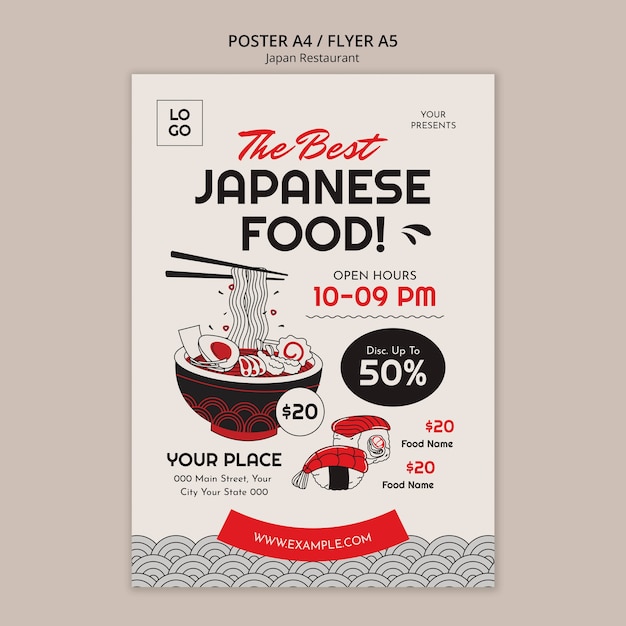 Modelo de pôster de restaurante japonês